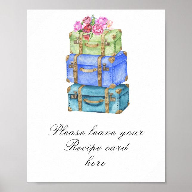 Affiche Cartes de recette pour douche de mariée de valises (Devant)