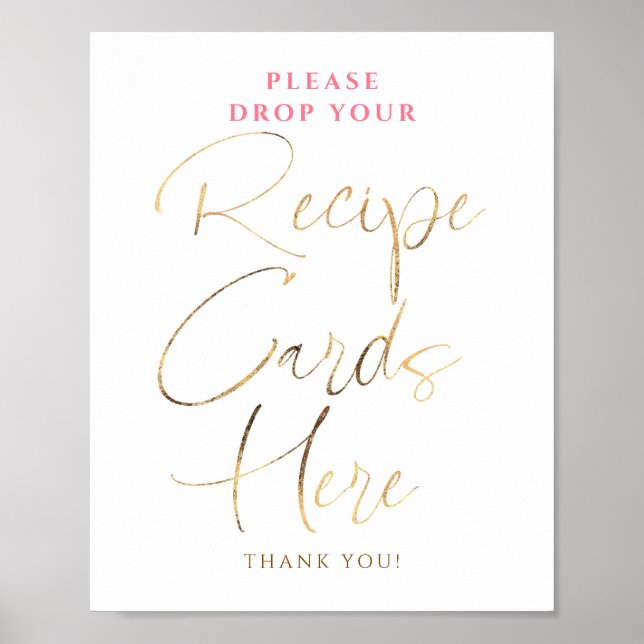 Affiche Cartes de Recette Rose et Or Panneau de Salle de M (Devant)