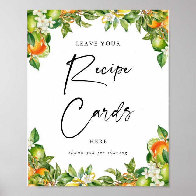 Affiche Cartes de recettes Citrus citron orange (Devant)