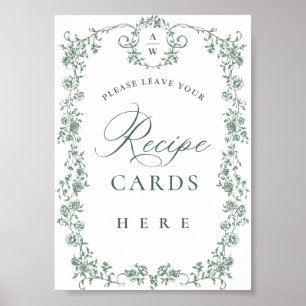 Affiche Cartes de recettes de fleurs vertes de Grace orang