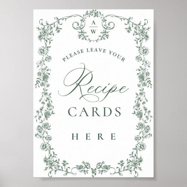 Affiche Cartes de recettes de fleurs vertes de Grace orang (Devant)
