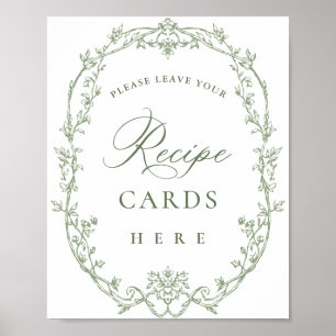 Affiche Cartes de recettes florales vertes de l'âge orné v