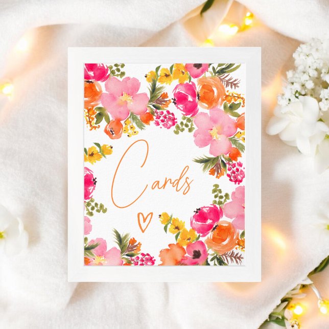 Affiche Cartes de script fleurs orange gras douche nuptial (Bold Orange flowers script cards bridal shower Poster)
