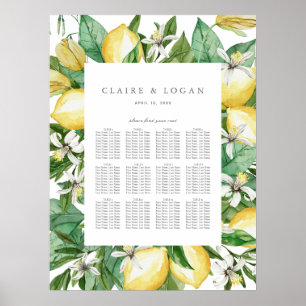 Affiche Cartes de sièges en aquarelle florale Citrus Lemon