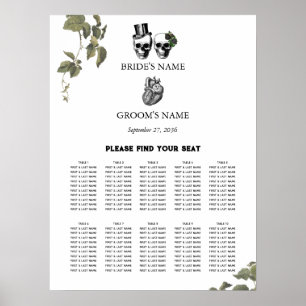 Affiche Cartes de sièges Mariages de crânes floraux du coe