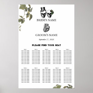 Affiche Cartes de sièges Mariages de crânes floraux du coe