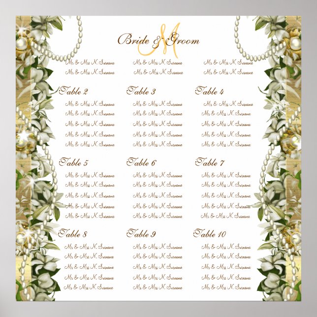Affiche Cartes de sièges mariages dorées en or (Devant)