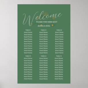 Affiche Cartes de sièges Mariages minimaux Vosvos vertes