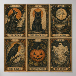 Affiche Cartes de tarot Halloween vintage
