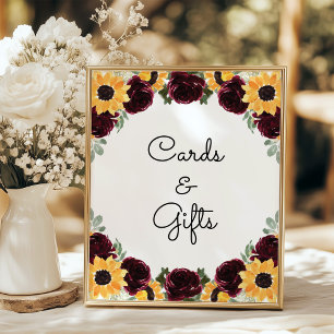 Affiche Cartes de tournesol et cadeaux Symbole de mariage