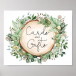 Affiche Cartes de verdure rustique Cadeaux Fête des mariée<br><div class="desc">Panneau "Cartes & Cadeaux" sur le thème botanique rustique,  avec une belle aquarelle verdoyante et des lettrages modernes.</div>