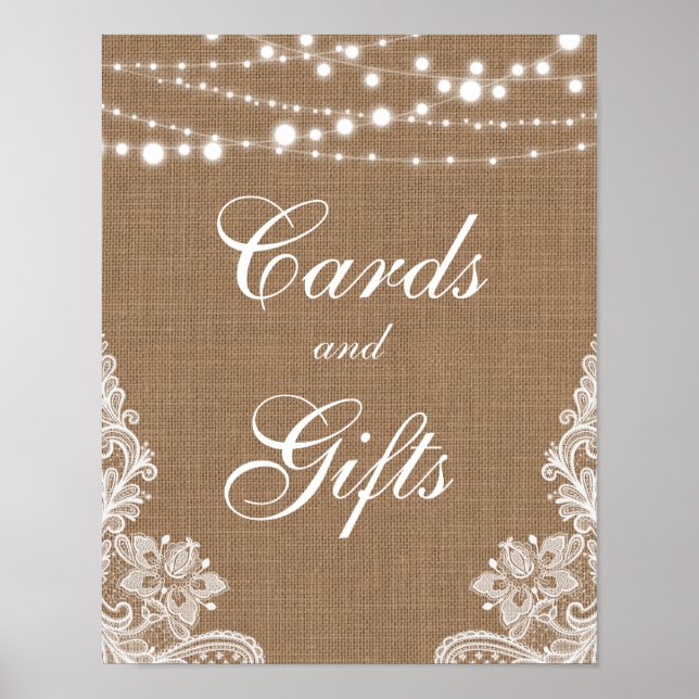 Affiche Cartes Dentelles Rustiques Mariage Burlap (Devant)