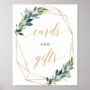 Affiche Cartes d'or vert eucalyptus et cadeaux signe de na