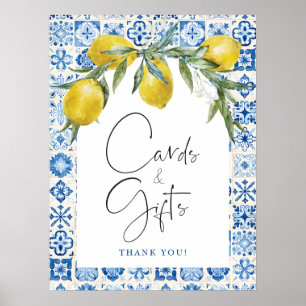 Affiche Cartes en carrelage bleu citron-Méditerranée Poste