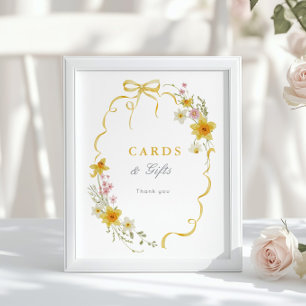 Affiche Cartes et cadeaux à cadre avec ruban jaune Fleur s
