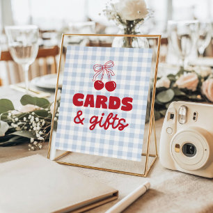 Affiche Cartes et cadeaux à carreaux bleus Cerise Annivers