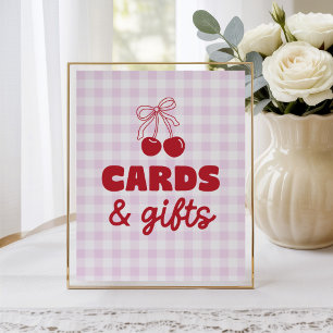 Affiche Cartes et cadeaux à carreaux roses Cerise Annivers