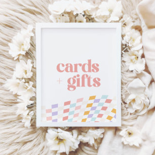 Affiche Cartes et cadeaux À damiers rétros pour filles sup