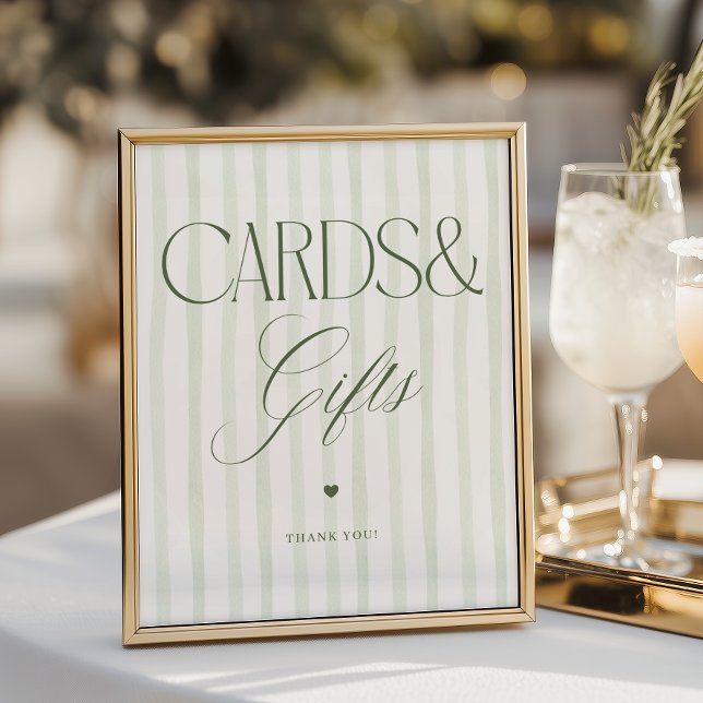Affiche Cartes et cadeaux à rayures vertes Luxe Script     (Créateur téléchargé)