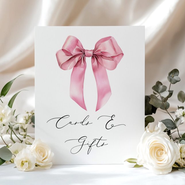 Affiche Cartes et cadeaux à ruban rose calligraphie élégan (Créateur téléchargé)