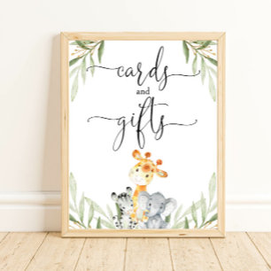 Affiche Cartes et cadeaux animaux safari baby shower
