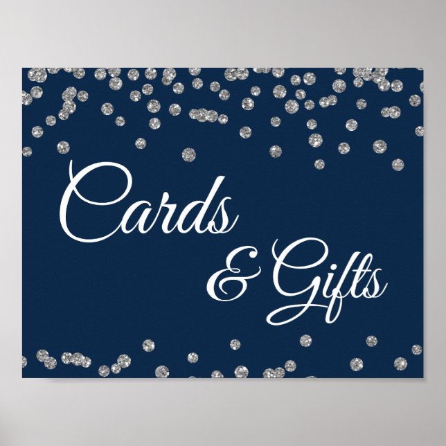 Affiche Cartes et cadeaux Argent Faux Parties scintillant  (Devant)