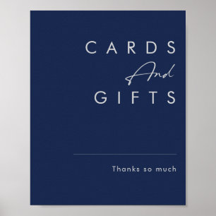 Affiche Cartes et cadeaux argentés bleu marine minimaliste