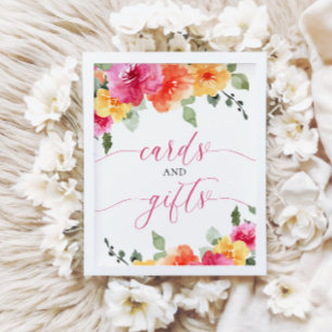 Affiche Cartes et cadeaux baby shower coloré floral brilla