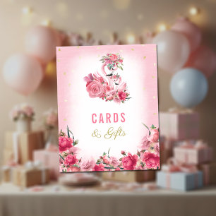 Affiche Cartes et cadeaux Baby shower Flamant rose rose Ba