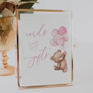 Affiche Cartes et cadeaux Baby shower Ours en peluche rose