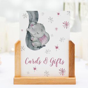 Affiche Cartes et cadeaux Baby shower rose éléphant fille