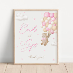 Affiche Cartes et cadeaux Baby shower rose ours Teddy