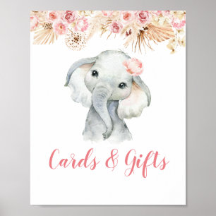 Affiche Cartes et cadeaux Baby showers de fille rose Boho 