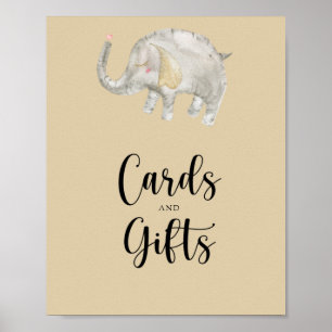 Affiche Cartes et cadeaux ballon éléphant pour baby shower