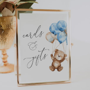 Affiche Cartes et cadeaux Bleu Baby shower Ours Teddy Sign