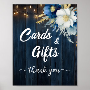 Affiche Cartes et cadeaux Bleu Bois Chaîne Lumières Floral