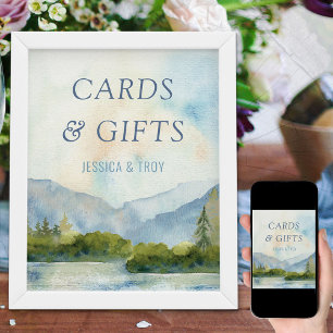 Affiche Cartes et cadeaux bleu poussiéreux d'aquarelle de