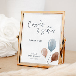 Affiche Cartes Et Cadeaux Bleu Tan Ballons Signer