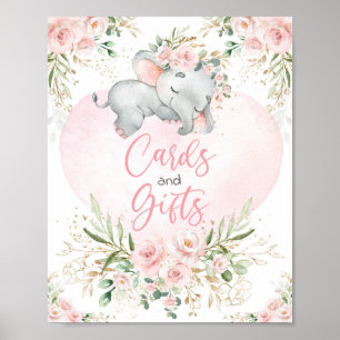 Affiche Cartes et cadeaux Blush Floral Elephant Baby showe