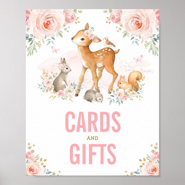 Affiche Cartes et cadeaux / Blush Floral Woodland Animaux (Devant)