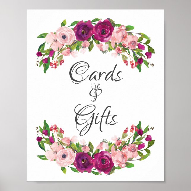 Affiche Cartes et cadeaux Blush & Marsala Floral Fêtes des (Devant)