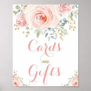 Affiche Cartes et cadeaux Blush Rose Floral Vert Or