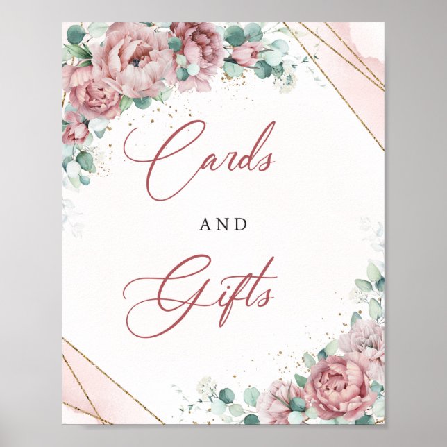 Affiche Cartes et Cadeaux Bohème Fleurs de pêcher or eucal (Devant)