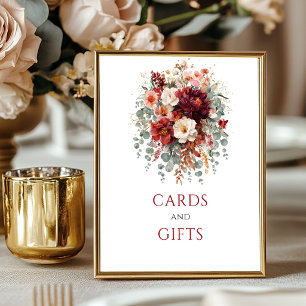 Affiche Cartes et cadeaux Boho Marsala Floral de table pou