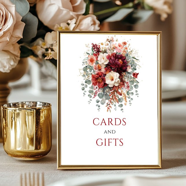 Affiche Cartes et cadeaux Boho Marsala Floral de table pou (Fall Boho Marsala Floral Cards And Gifts Tabletop)