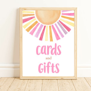 Affiche Cartes et cadeaux boho soleil rose jaune orange