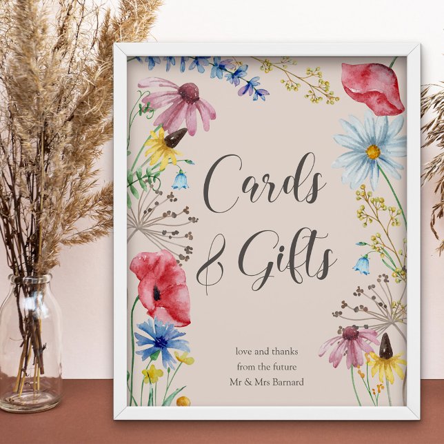 Affiche Cartes et Cadeaux Charme Fleur de Printemps Récept (Bridal Shower Cards & Gifts sign from my Wildflower Charm collection)