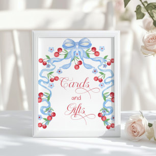 Affiche Cartes et cadeaux Cherry Whimsical Blue Bow
