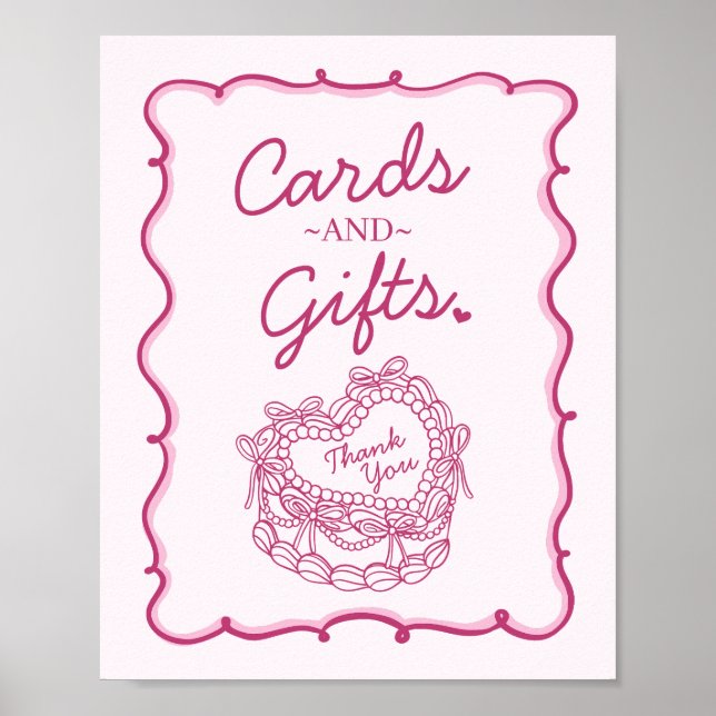 Affiche Cartes et cadeaux Coquette Coeur Rétro Pink Bow (Devant)