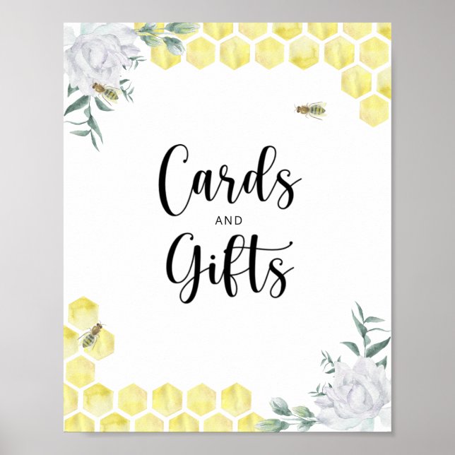 Affiche Cartes et cadeaux d'abeille sucrée baby shower (Devant)